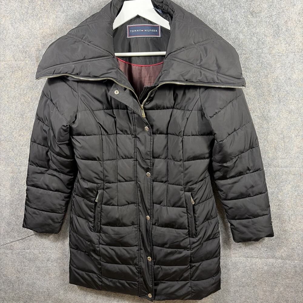 TOMMY HILFIGER Women’s Black long puffer coat jacket Size Small‎
